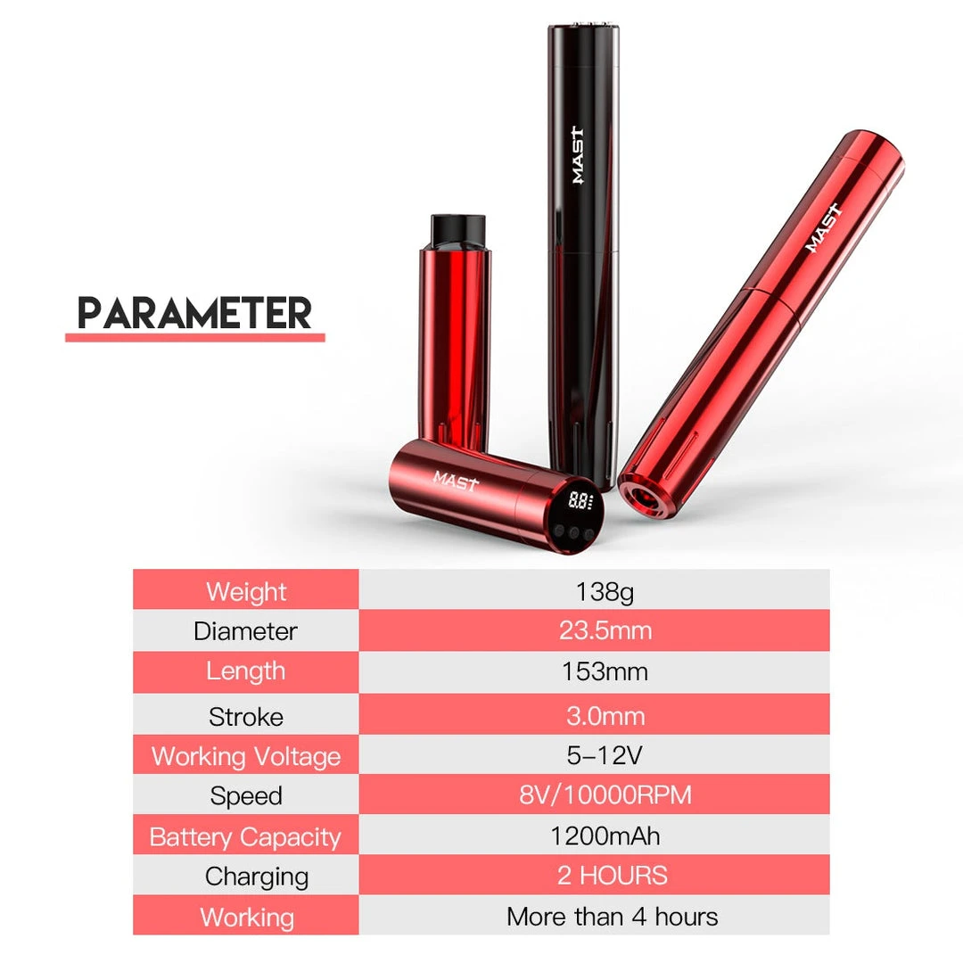 HYVE Beauty Mast Nano Wireless PMU & Tattoo Machine - Red Machines & Needles