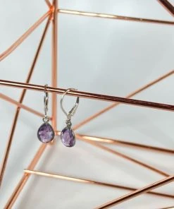 Bejeweled Amethyst Tear Drop Mini Earrings B-151 Handmade