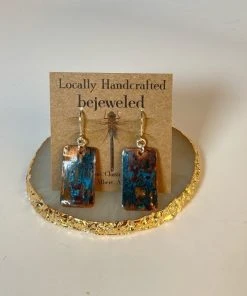 Bejeweled Bold Copper Patina Earrings B-120 Handmade