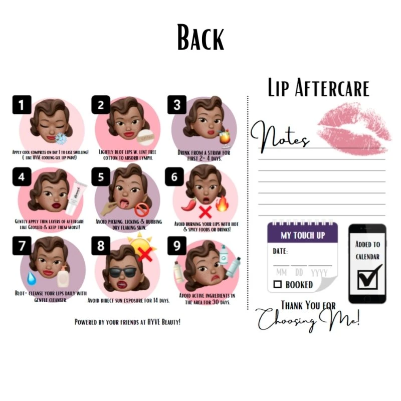 HYVE Beauty LIP PMU Aftercare Cards Accessories & Training Tools