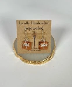 Bejeweled Handmade Copper And Silver Dragonfly Earrings B-148