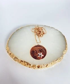 Bejeweled Copper Damask & Silver Starfish Necklace B-154 Handmade