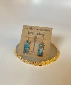 Bejeweled Copper Patina Rectangular Earrings B-102 Handmade