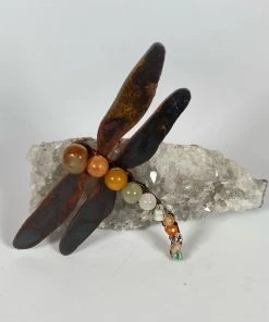 Bejeweled Handmade Gemstone Dragonfly Magnet With Carnelian M-502