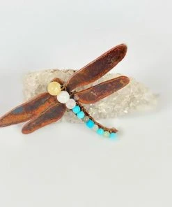 Bejeweled Gemstone Dragonfly Magnet With Jade & Turquoise M-509 Handmade
