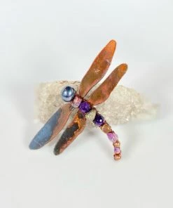 Bejeweled Handmade Gemstone Dragonfly Magnet With Pearl M-503