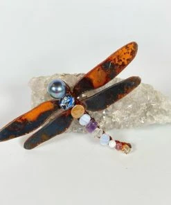 Bejeweled Handmade Gemstone Dragonfly Magnet With Pearls & Amethyst M-510