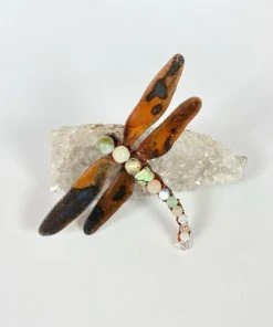 Bejeweled Gemstone Dragonfly Magnet With Turquoise & Jade M-508 Handmade