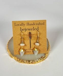 Bejeweled Handmade Gold & Moonstone Dangly Earrings B-147