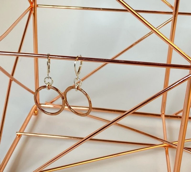 Bejeweled Hammered Copper Earrings B-110