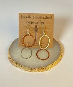 Bejeweled Hammered Mixed Metal Sterling Silver And Copper Earrings B-124