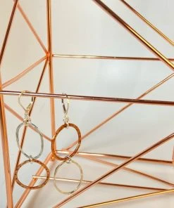 Bejeweled Hammered Mixed Metal Sterling Silver And Copper Earrings B-124