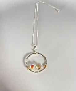 Bejeweled Handmade Hammered Silver & Swarovski Crystal Pendant Necklace B-157