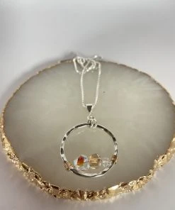 Bejeweled Handmade Hammered Silver & Swarovski Crystal Pendant Necklace B-157