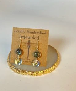 Bejeweled Labradorite, Silver & Peridot Earrings B-115 Handmade