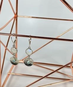 Bejeweled Handmade Moonstone & Aquamarine Crystal Earrings B-145