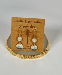 Bejeweled Handmade Moonstone & Aquamarine Crystal Earrings B-145