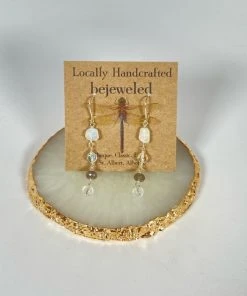 Bejeweled Moonstone Labradorite & Crystal Earrings B-130 Handmade