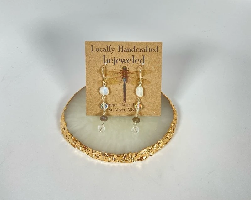 Bejeweled Moonstone Labradorite & Crystal Earrings B-130 Handmade