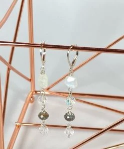 Bejeweled Moonstone Labradorite & Crystal Earrings B-130 Handmade