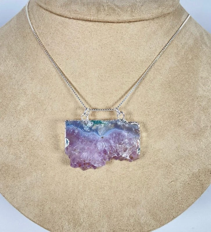 Bejeweled Raw Amethyst Sterling Silver Necklace B-156 Handmade