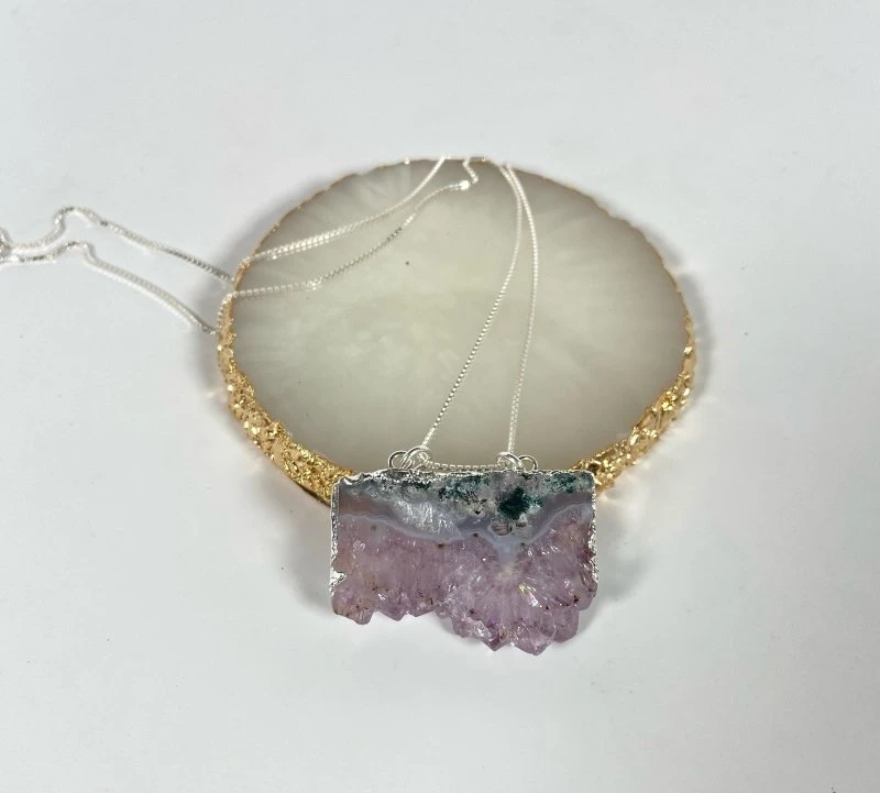 Bejeweled Raw Amethyst Sterling Silver Necklace B-156 Handmade