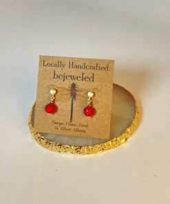 Bejeweled Red Crystal Stud Earrings B-117 Handmade