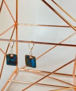 Bejeweled Handmade Square Copper Patina Earrings B-119