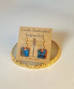 Bejeweled Handmade Square Copper Patina Earrings B-119