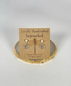 Bejeweled Handmade Tree Of Life Silver Stud Earrings B-137